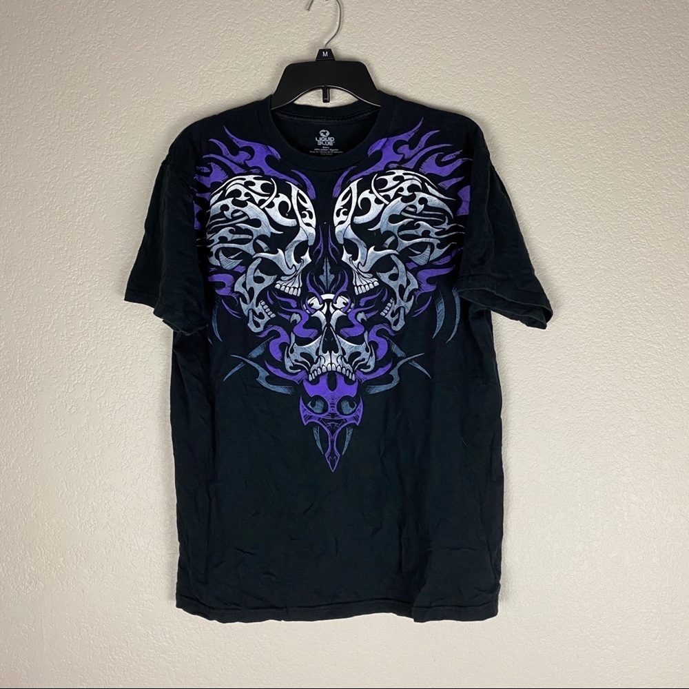 Liquid Blue Tribal Skulls Rare Shirt Size Large